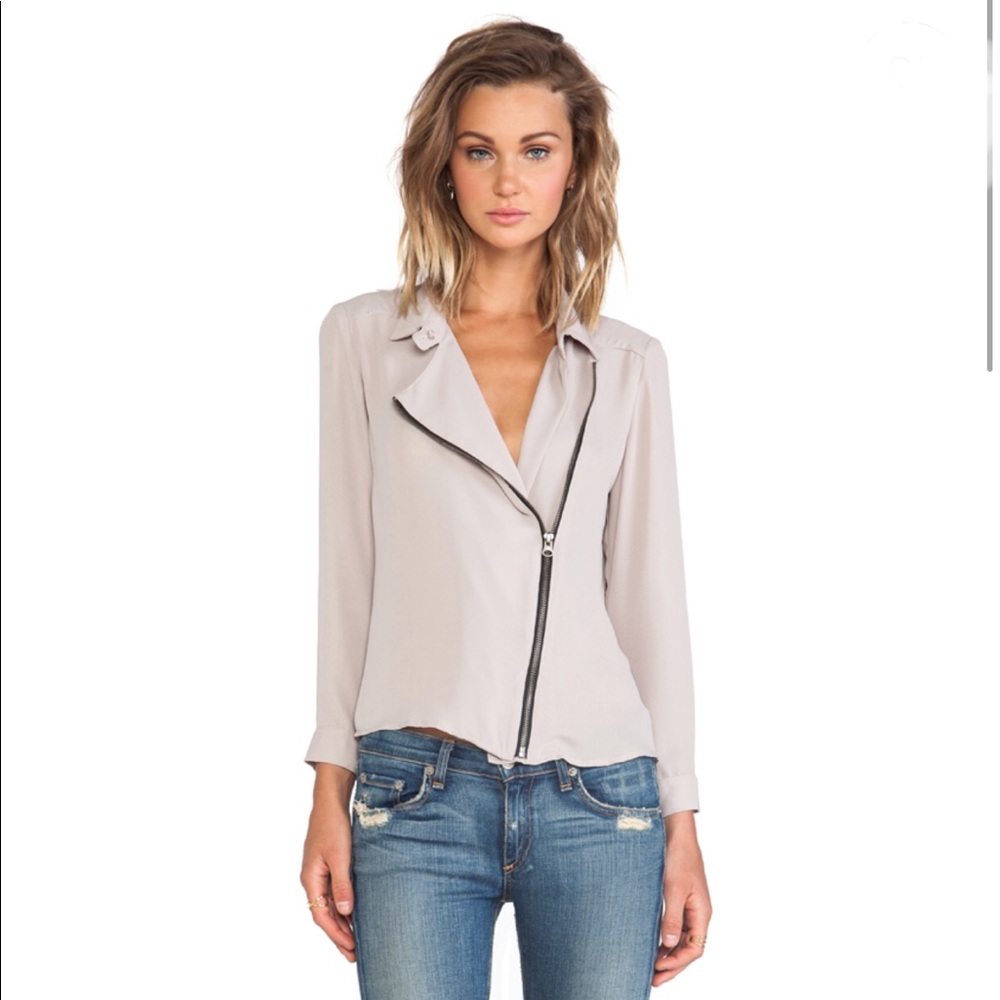 Krisa Zip-up Moto Top in Lavender / Teal